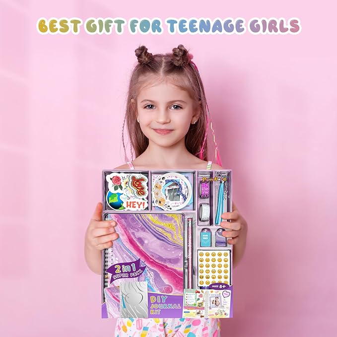 PERRYHOME 2-Pack DIY Journal Kit for Girls - 200+Pcs Journal Set for Tween & Teen Girls, Journaling Art & Crafts Kits, Birthday Gifts for 8 9 10 11 12 13 14 Year Old Girl
