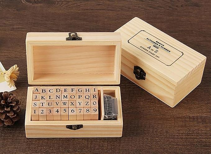 Pack of 36 Pcs Small Wooden Rubber Stamps 0.2 Inch of Letter and Number for DIY Craft Card and Photo Album (A)