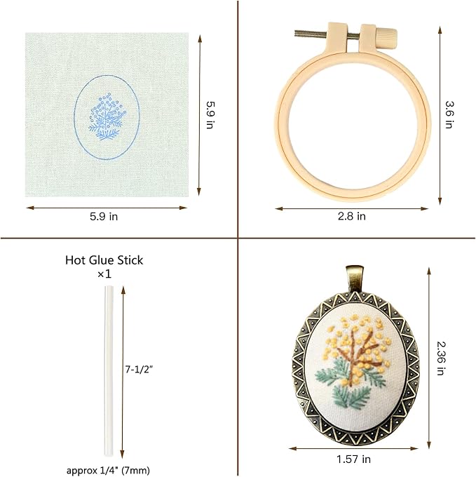 ZOCONE 4 Packs Embroidery Necklace Kits, Embroidery Pendant Kit Mini Cross Stitch Kit with 4 Hoops, Necklace, Pendant, Stamped Pattern Cloth, Instructions, etc., Embroidery Kits for Adults