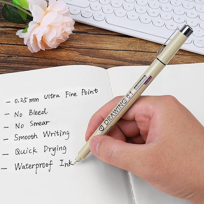 Muchcute Extra Fine Point Writing Pens,6 Black 0.25mm Smooth No Bleed Bible | Ultra Thin Annotation Pen Journaling Bible Study Supplies, Waterproof 01 Micro Line Tip Fineliner Gel Felt Ink Markers Stuff