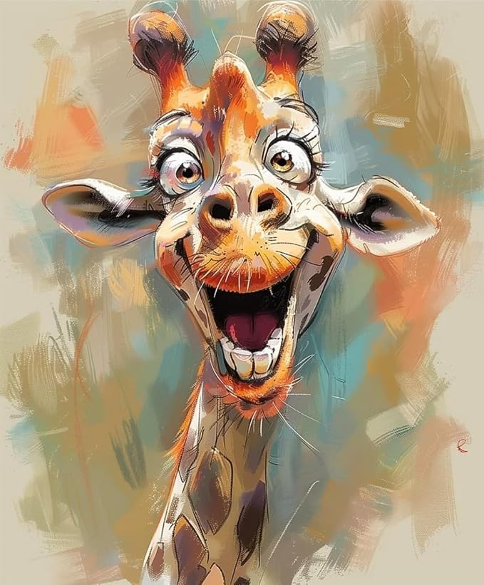 FunLynJoy Paint by Numbers for Adults Beginner, Funny Animals Paint by Numbers Funny Pet 16 x 20 Inch (Giraffe)
