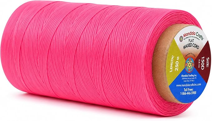 Mandala Crafts 150D 0.8mm Hot Pink Flat Waxed Thread for Leather Sewing