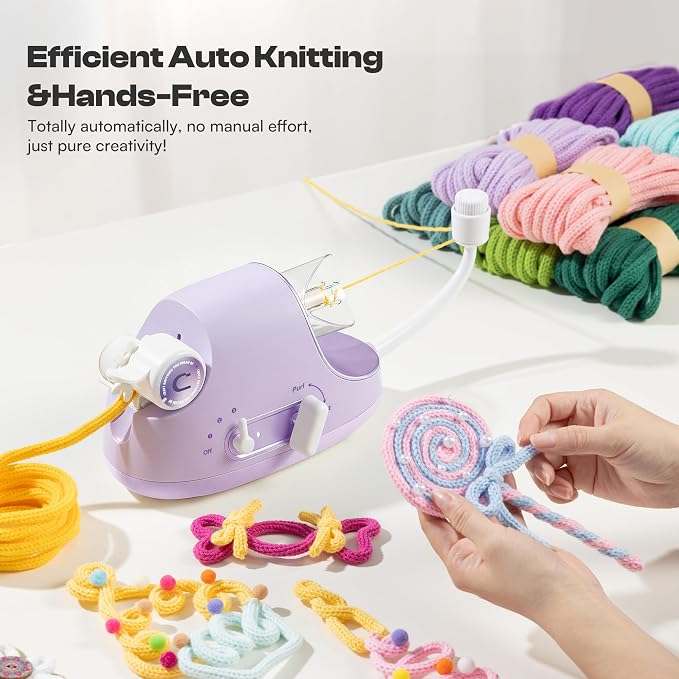 Caydo Automatic i Cord Knitting Machine Pro for Fast DIY Handmade Crafts | Hands-Free Electric Yarn Knitter, Make iCord Flower Handicrafts & Romantic Home Ornament, Ideal Present for Crocheters Purple
