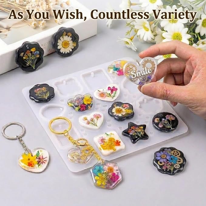 Resin Keychain Molds Silicone,16-Cavity Resin Molds Keychain Making Kit