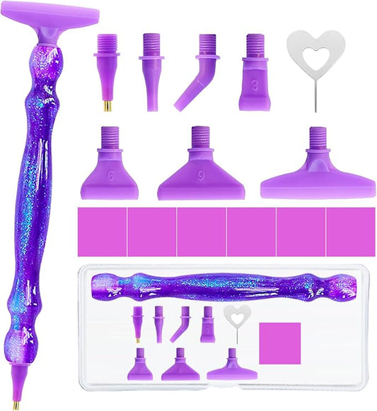 ZYNYXY 16PCS Ergonomic Diamond Art Pens Kits, Resin Diamond Painting Pen with Multifunctional Plastic Screw Thread Tips for 5D Diamond Painting (Starry Purple A)