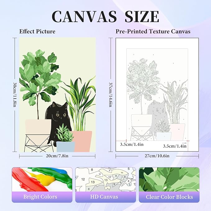 6 Pack Paint by Numbers Kit for Adults & Beginners, Black Cat & Green Plant | Paint by Number Kits on Canvas without Frame, 8x12 Inch, DIY Painting Kit for Home Wall Decor, Gifts for Women & Men