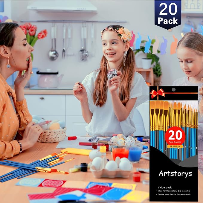 Artstorys Paint Brushes Set, 20 Pcs Acrylic Oil Watercolor Painting Brushes | Artist Paintbrush (Nylon Hair Wood Handles) for Adult Drawing, Great for Face, Rock & Canvas, Arts Craft Supplies, Blue+Black