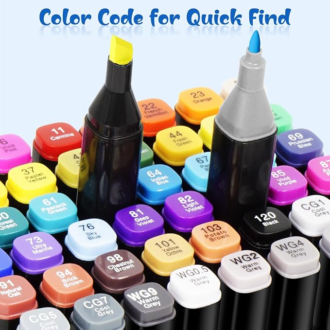 80 Colors Alcohol Markers Set - Art Markers Dual Tips Blender for Drawing | Fine Tip Marker for Sketching Coloring Artist Pens - Professional Permanent Sketch Illustration Markers for Kids Adult
