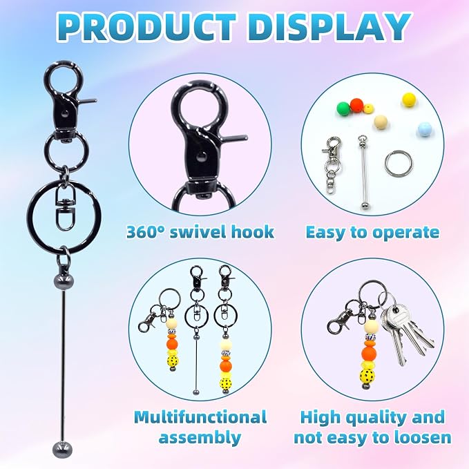60 Pcs Beadable Keychains Bulk Kit – DIY Keychain Making Supplies with Metal Blanks for Crafts, Jewelry, Charms, Custom Projects – Blank Chain Bars for Beaded Keychain Design (Gray)