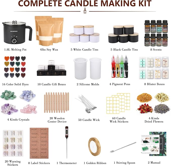 BISWYLBLJ Candle Making Kit,Soy Candle Making Supplies for Adults Beginner | Candle Kit with Melting Pot,Soy Wax,Scents,Dyes,Gift Box Etc,Perfect as a Gift for Christmas,Valentine's Day,Mother's Day