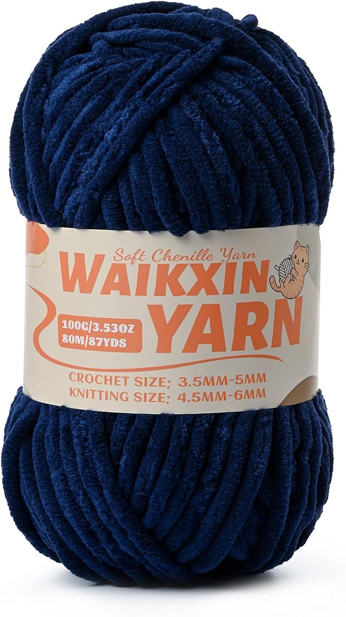 （Navy Blue） Super Soft Fuzzy Chenille Chunky Yarn for Crocheting, 100g (87yds) Fluffy Velvet Yarn for Hand Knitting Baby Blankets Weaving Craft