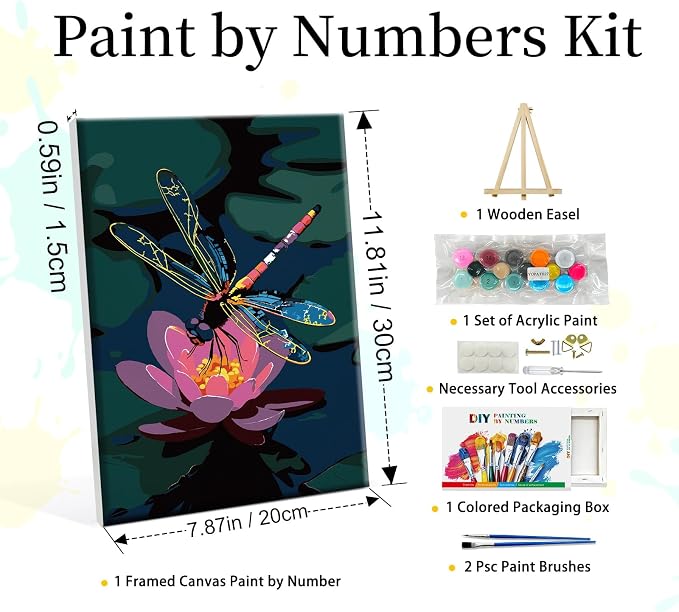 YOYA Framed Paint by Numbers Kit for Adults, Dragonfly, 8x12 Inch