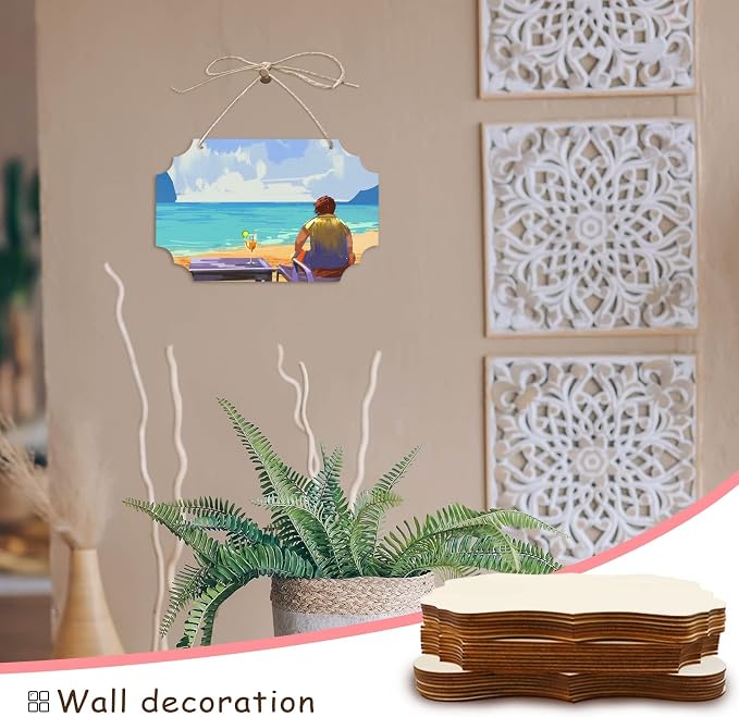 FSWCCK 24 Pieces Unfinished Hanging Wood Sign Blank with Ropes, Rectangle Blank Wood Sign Plain Hanging Craft Door Signs Wall Art Farmhouse Wooden Sign for Door Wall Art Decoration (3 Style)