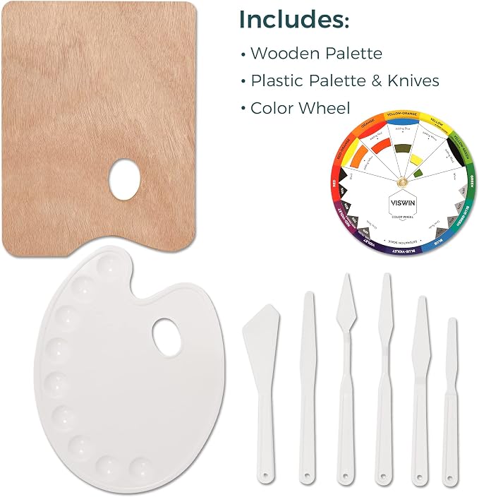 VISWIN Professional All-in-One Art Painting Kit with Aluminum & Beech Wood Easel, 96 Acrylic, Watercolor & Oil Paint Set, Canvas, Painting Set with Complete Art Supplies for Adult, Artist, Beginner