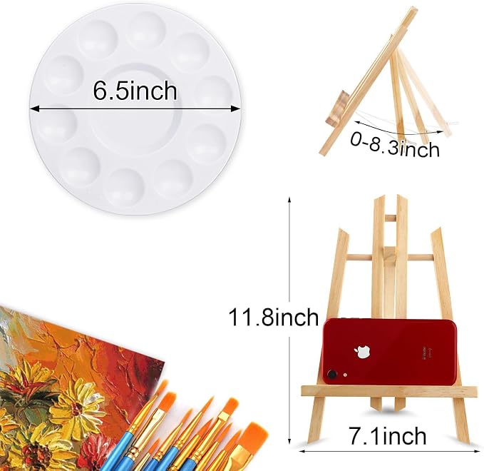 240 PCS Professional Painting Set with 20 Wood Easels, 20 Packs 200 Brushes | with Nylon Brush Head and 20 PCS Palettes, Painting Supplies kit for Kids & Adults to Painting Party