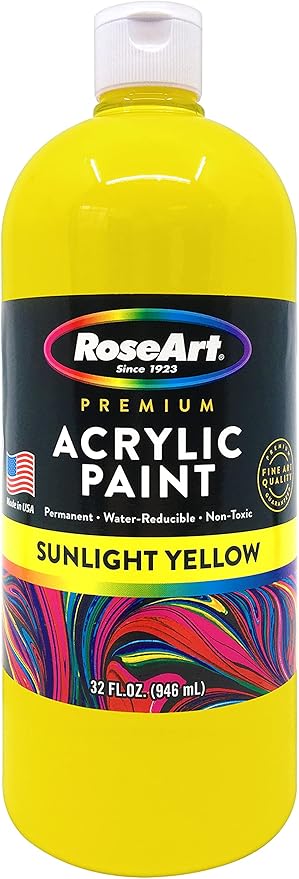 RoseArt Acrylic Paint Sunlight Yellow 32oz Bottle, Acrylic Paint for School Projects, Arts & Crafts, Drawing & Painting
