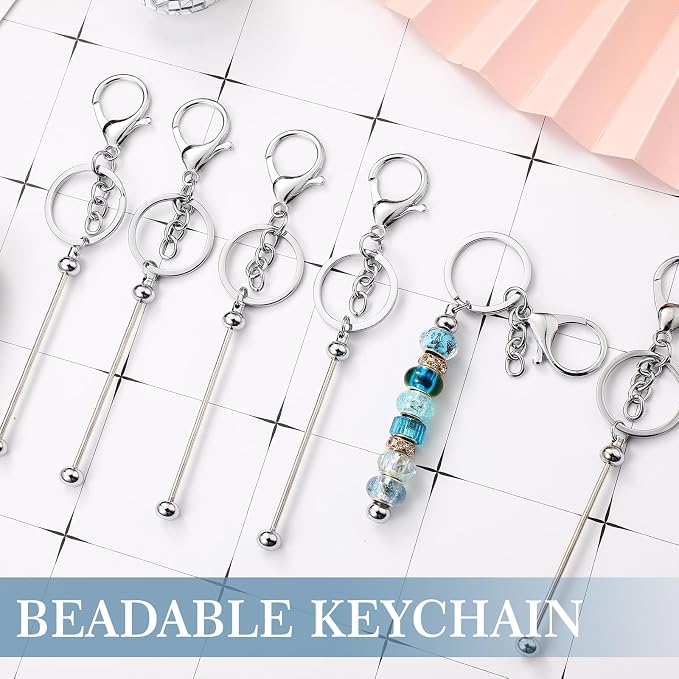Huwena 6 Pcs Beadable Keychain Bars Metal Blanks DIY Crafts Jewelry Gift