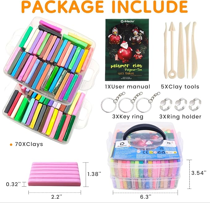 Artecho Polymer Clay Kit, 70 Colors Oven Bake Clay | Modeling Clay for Adults, DIY Sculpting Craft Set with Sculpting Tools, Jewelry Accessories, Arts and Crafts Gifts