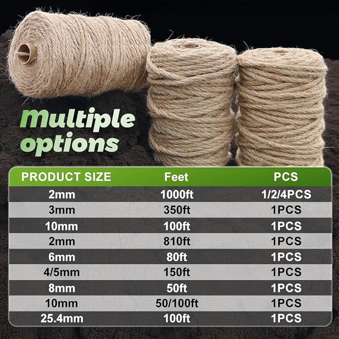 Jute Rope 5MM x 150FT 6Ply Twisted Rope for Crafts Projects Cat Scratcher Scratching Post Tree Gift Wrapping Home Decoration Packing Christmas Twine Bulk (Brown 5mm* 150ft)