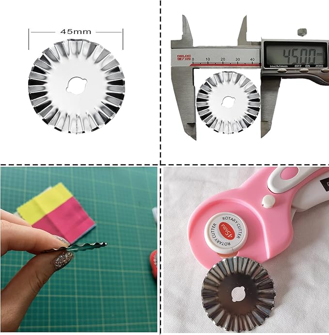 45mm Pinking Rotary Cutter Blades, Wavy Replacement Blade, Rotary Blades Refill 45mm,Fits Fiskars,OLFA,Martelli,Dremel,Truecut,DAFA,Paper Cutting Blades Refill for Quilting Scrapbooking Sewing,5 Pack