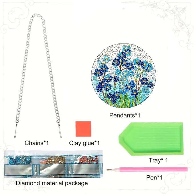 RYMILIE Hanging Diamond Art Kits for Adults Blue Flowers 8x8inch