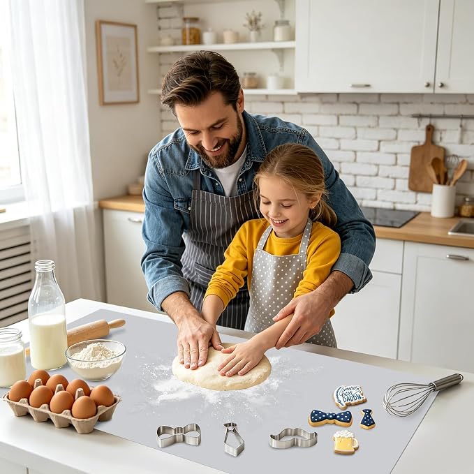 Extra Large Silicone Mat, 31.5x16.9 Silicone Placemats for Kids, Gray Large Silicone Sheet for Crafts Heat Resistant Mat for Kitchen Counter, Non-Stick Silicone Table Mat for Dough and Pastry