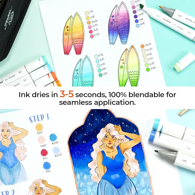 Ohuhu 5.5"x8.5" Double-Sided Bleedproof Marker Pad Art Sketchbook 60 Sheets | Small Sketch Book - 90 LB/150 GSM Smooth Drawing Paper - 60 Sheets/120 Pages -Hardcover Sketch Pad for Alcohol Markers Paints