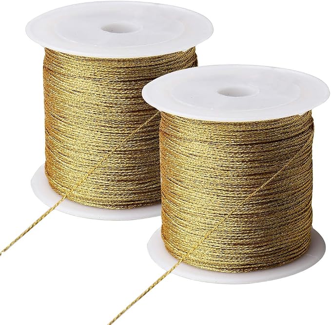 218 Yards/656 Feet Metallic Cord Gold Twine, 2 Spool Gold Thread String