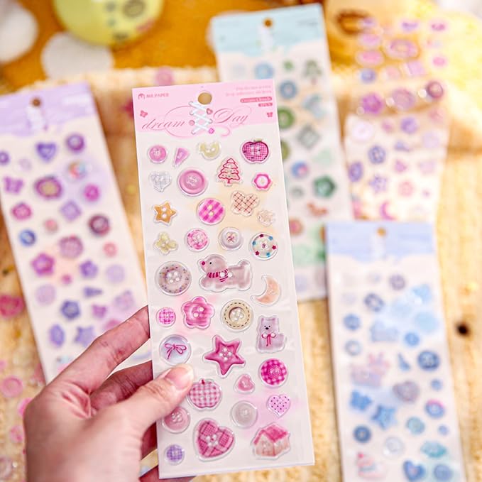Cute 3D Stickers Vintage Style Simple Illustration Sticker Sheet Set of 4 Fresh and Healing Mini Stickers for Japanese Aesthetic Scrapbook Phone DIY Crafts