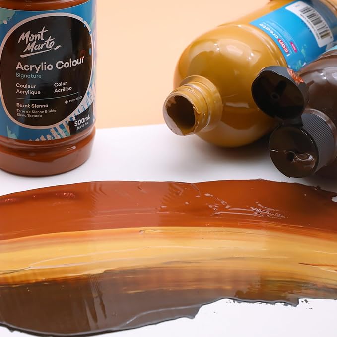 Mont Marte Signature Burnt Sienna Acrylic Paint, 16.9oz (500ml), Semi-Matte Finish, Suitable for Canvas, Wood, Fabric, Leather, Cardboard, Paper, MDF and Crafts