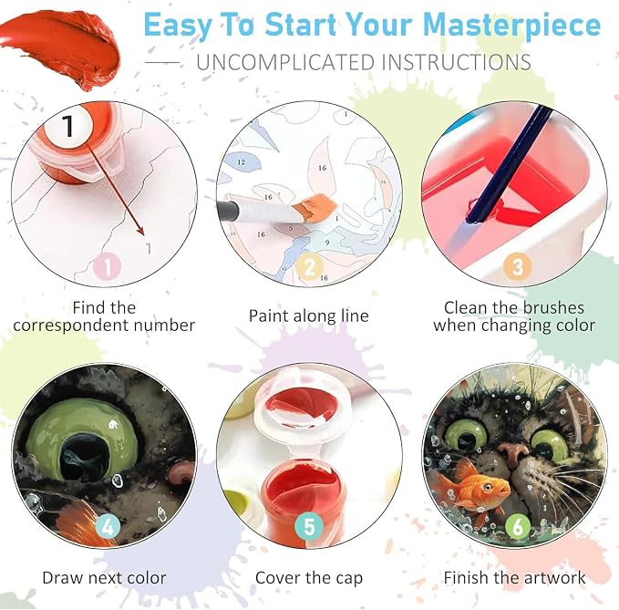 Cat Fish Funny Paint by Numbers Kit for Adults Canvas, Frameworkless | Easy Adult Paint by Number Kits on Canvas DIY Cat Fish Funny Painting for Beginners Art by Numbers for Home Wall Decor Gift
