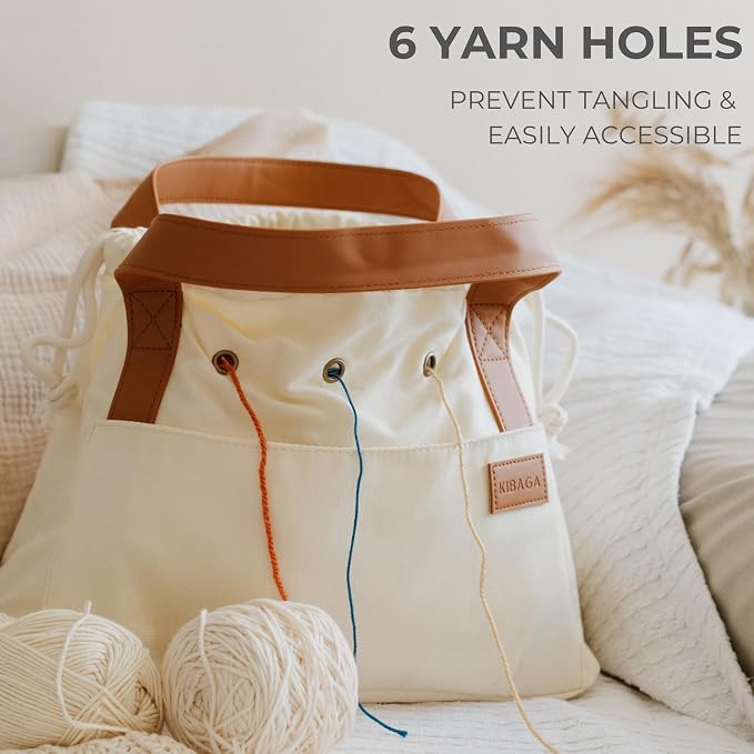 Stylish Crochet Bag Organizer for Yarn - Durable Canvas with 8 Pockets