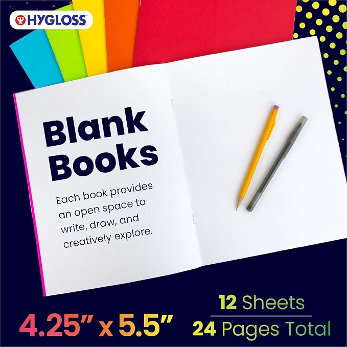 Hygloss Blank Books - Bulk 20 Pack – 4.25" x 5.5" A6 Assorted Colors – Paperback Blank Books for Kids to Write Stories, Doodle Art – Plain Drawing Sketchbook, Unlined Journal, Notebook Without Lines