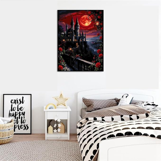 VIGEGU Roses Castle Paint by Numbers Kit for Adults Beginner 16x20 Inch | Easy Adult Paint by Number Kits on Canvas DIY Painting for Beginners Art by Numbers for Home Wall Decor