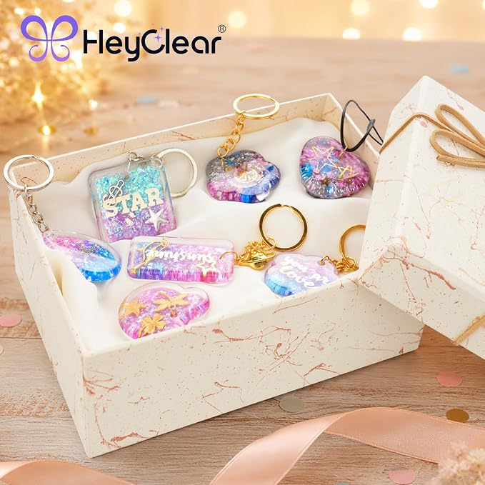 HeyClear UV Resin Molds Silicone for Keychain, Pendant Necklace, Jewelry | 16 Cavities Epoxy Resin Molds with Hole, Jewelry & Keychain Making Craft Supplies