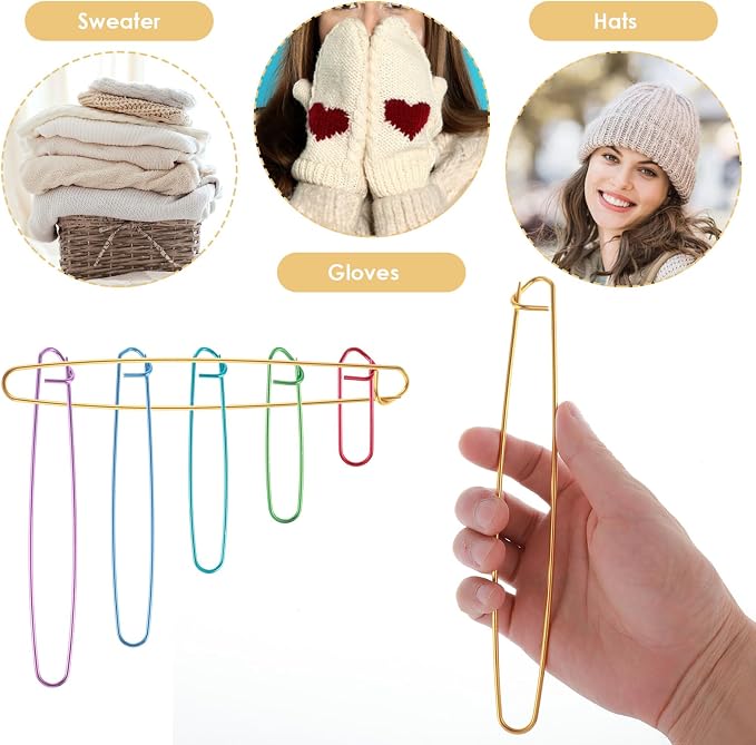 12 Pcs Knitting Stitch Holder 6 Size Colorful Aluminum Yarn Stitches Holder Set Knitting Crochet Practical Tools Safety Pins Stitch Markers for Crocheting Manual DIY Blankets Project