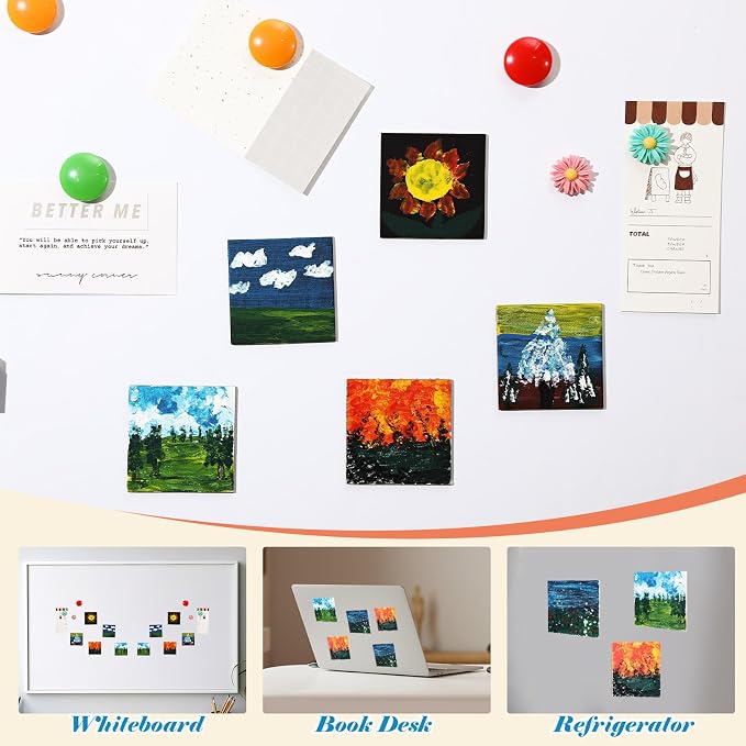 Supervitae 15 Pcs Mini Magnetic Canvas Panel for Painting, 2.5x2.5 Inch Small Canvas Boards with Magnet Square Mini Thin Tile Art DIY Craft Gift for Fridge Locker (White)