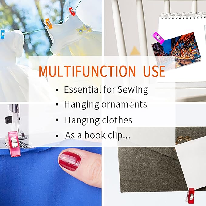 100 Pcs Sewing Clips for Fabric Plastic Clips for Sewing Supplies Acrylic Clips for Quilting Supplies Transparent Multifunctional Mix Colors Clips for Sewing Products Storage Bag Clips