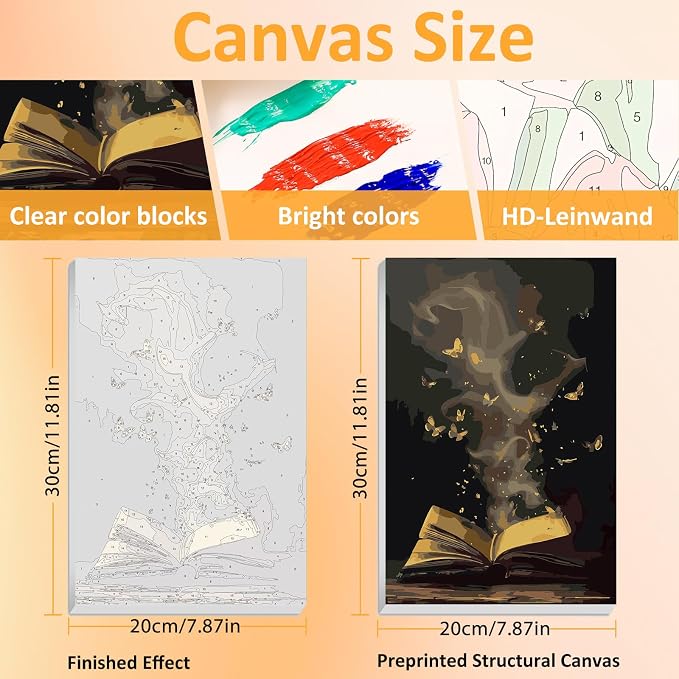 Mandun Book Paint by Numbers Kit for Adults, 3 Pack, 7.8x11.8 inch | DIY Painting Kits Crafts for Adults, Relieve Stress, Frame Canvas, Wooden Easel, Gift Box, Home Wall Decor