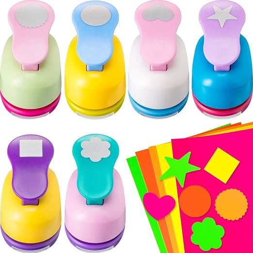 CHENGU Hole Punches 6 Shapes with Cardstock for Kids,Multiple Styles,1 Inch