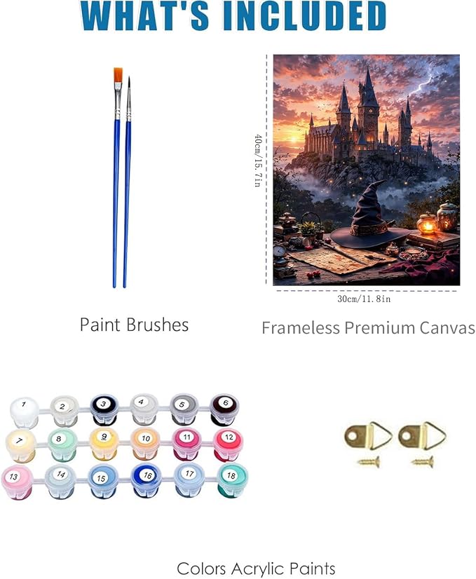 Magic Castle Paint by Numbers Kit for Adults Framed Canvas, Frameworkless | Easy Adult Paint by Number Kits on Canvas DIY Magic Castle Painting for Beginners Art by Numbers for Home Wall Decor Gift