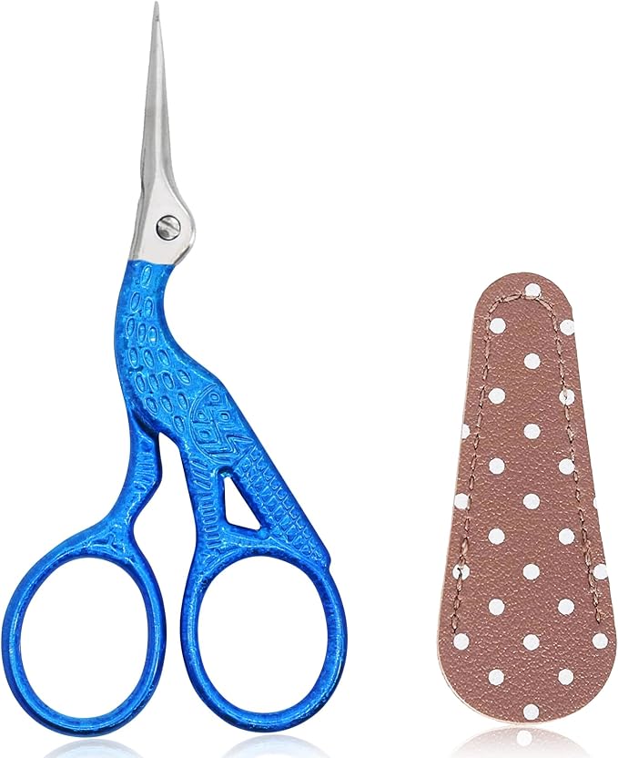 BIHRTC 3.6" Vintage Stork Scissors,Antique Metal with Leather Cover | Vintage Scissors Stainless Steel Scissors with Leather Cover for Threading Cross Stitch Cutting Sewing Handcraft Craft