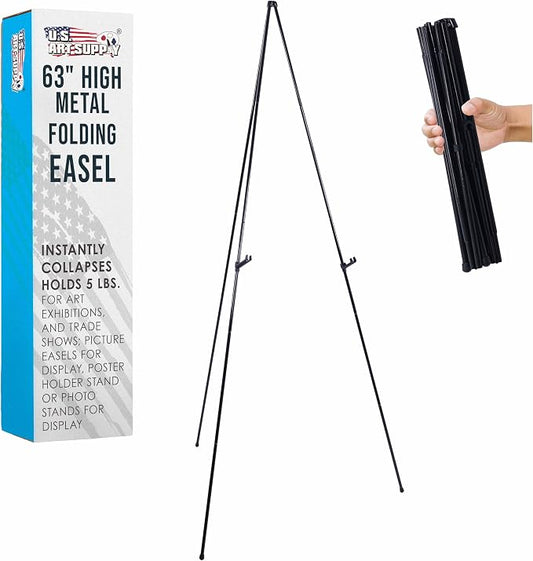 U.S. Art Supply 63" High Metal Folding Display Easel - Adjustable Height
