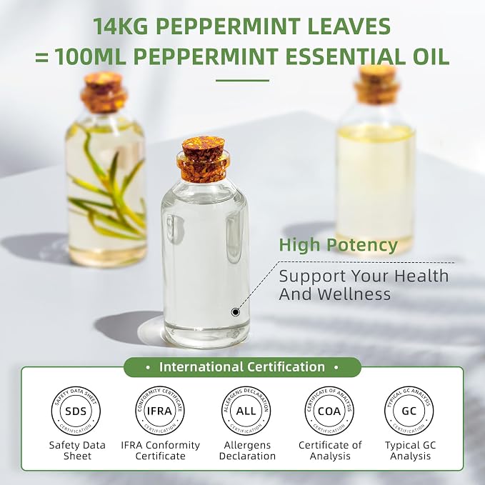 HIQILI Peppermint Essential Oil for Hair Care & DIY, Freshening Air