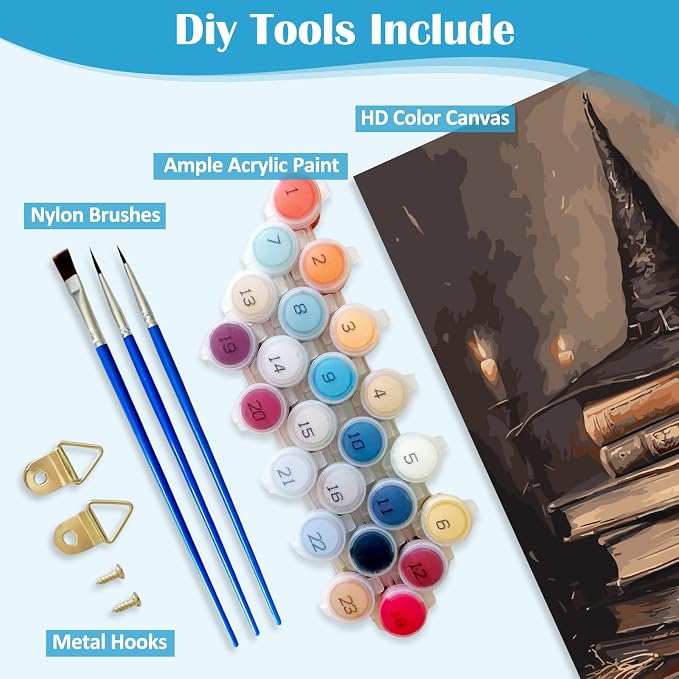LKHMVCA Halloween Hat Book Paint by Number Kits for Adults, DIY Paint by Numbers Kits for Adults Beginners Without Frame, Acrylic Paint Canvas Painting Kits Art for Home Decor 16x20 Inch
