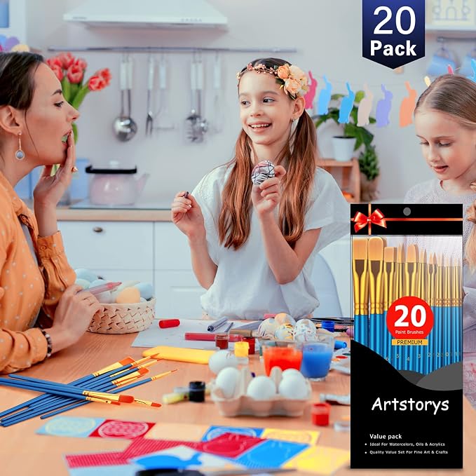 Paint Brushes Set for Acrylic Painting, 20 Pcs Oil Watercolor Acrylic Paint Brush, Artist Paintbrushes for Body Face Rock Canvas, Kids Adult Drawing Arts Crafts Supplies, Blue | Artist Paintbrushes (Nylon Hair Wood Handles) for Adult Drawing, Great for...