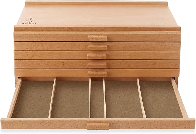 7 Elements 12 Drawer Wooden Artist Storage Supply Box for Pastels, Pencils, Pens, Markers, Brushes and Tools