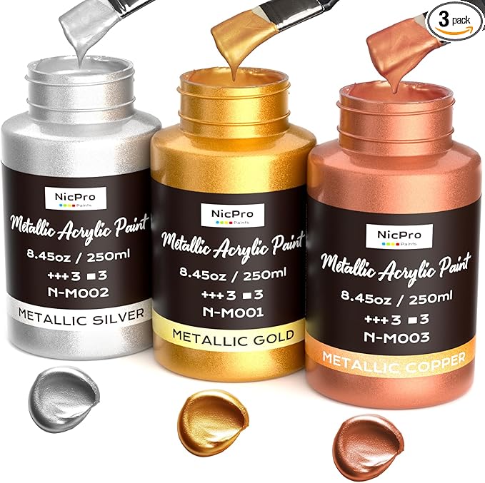 Nicpro Acrylic Paint Set Metallic,25.33oz/750ml Gold Leaf Paint