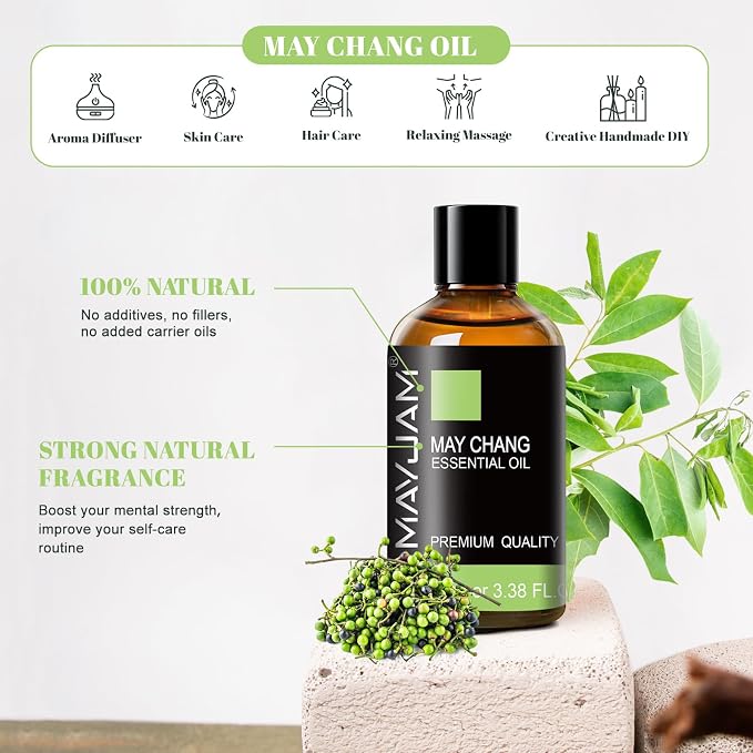 MAYJAM May Chang (Litsea Cubeba) Essential Oil for Diffuser, 3.38FL.OZ