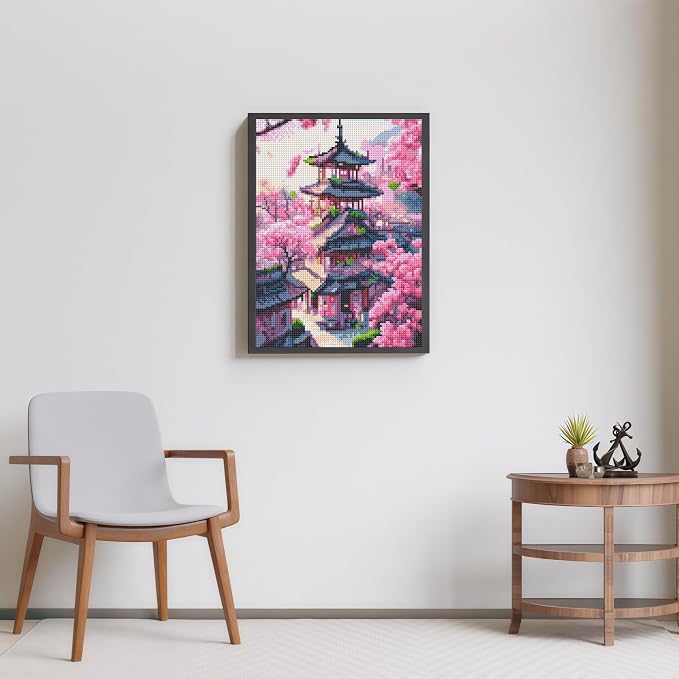Cherry Blossoms Landscape 5D DIY Diamond Painting Kits for Adults | Diamond Art Kits for Beginners, Full Drill Diamond Painting Gem Art Kits for Home Wall Decor11.8 x15.7 Inch